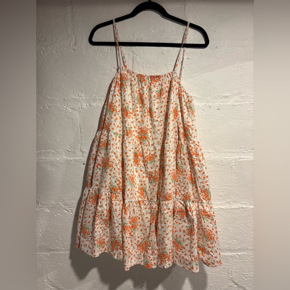 MARBLE Orange and White Floral Babydoll Dress